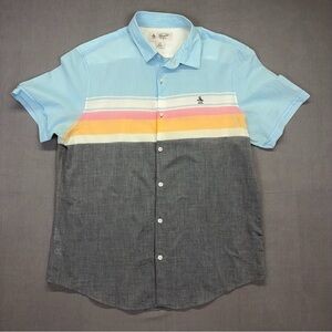 Original Penguin Munsingwear L Retro Stripe Colorblock Short Sleeve Shirt